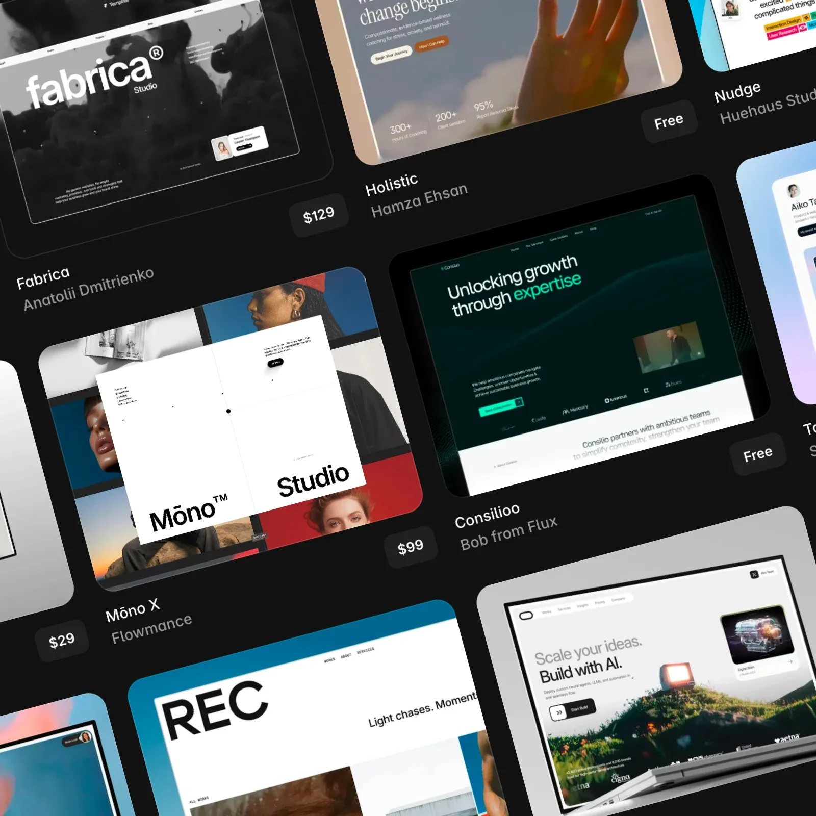 Mockup of the templates and plugins available on the Framer platform