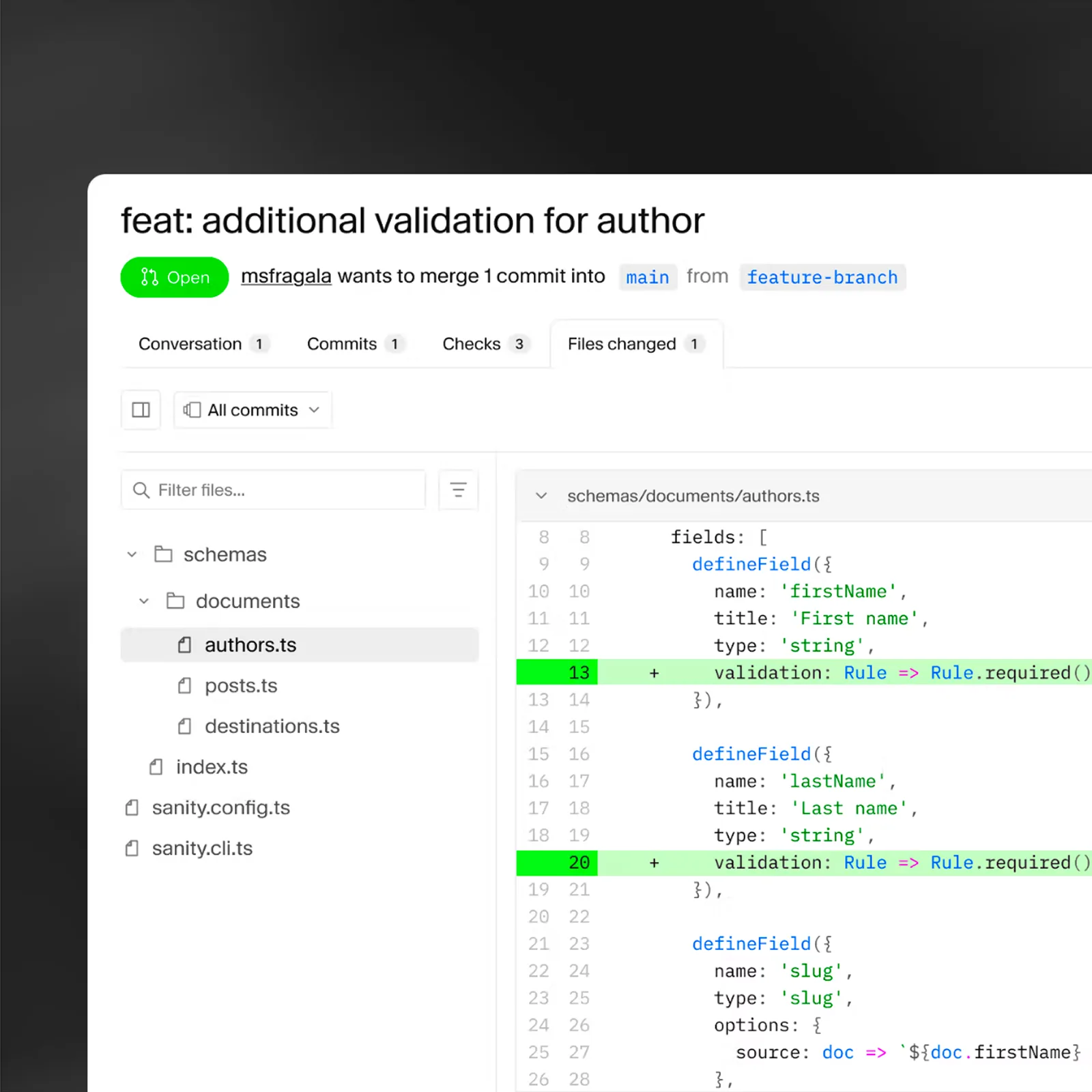 Mockup of the schema that defines the content structure in Sanity