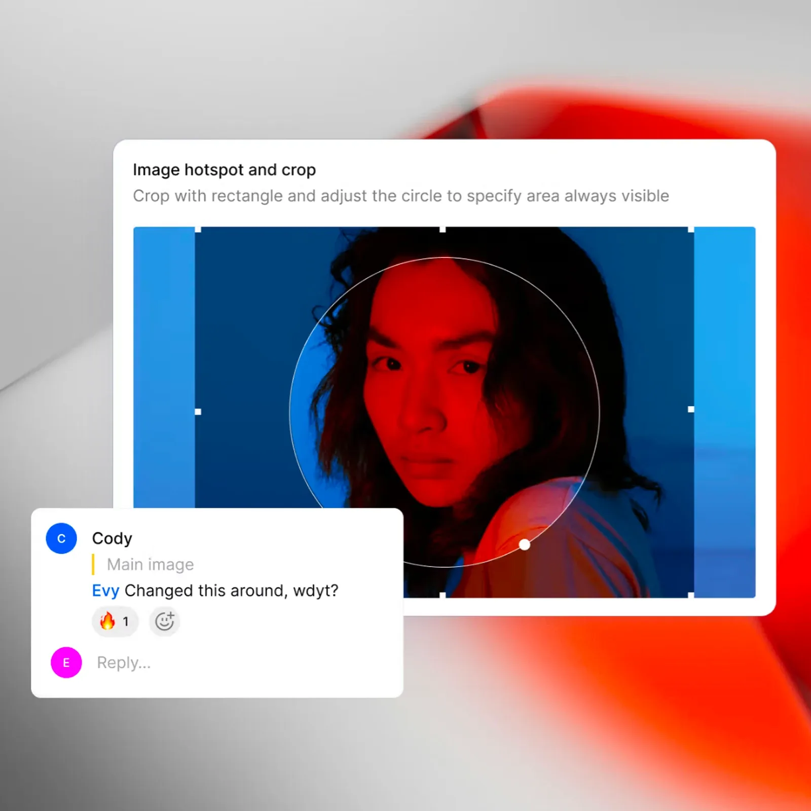 Mockup of editing an image visually inside the website preview in Sanity